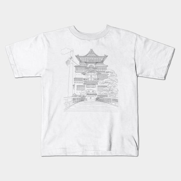 Bath House Japanese Anime Illustration Kids T-Shirt by RetroGeek